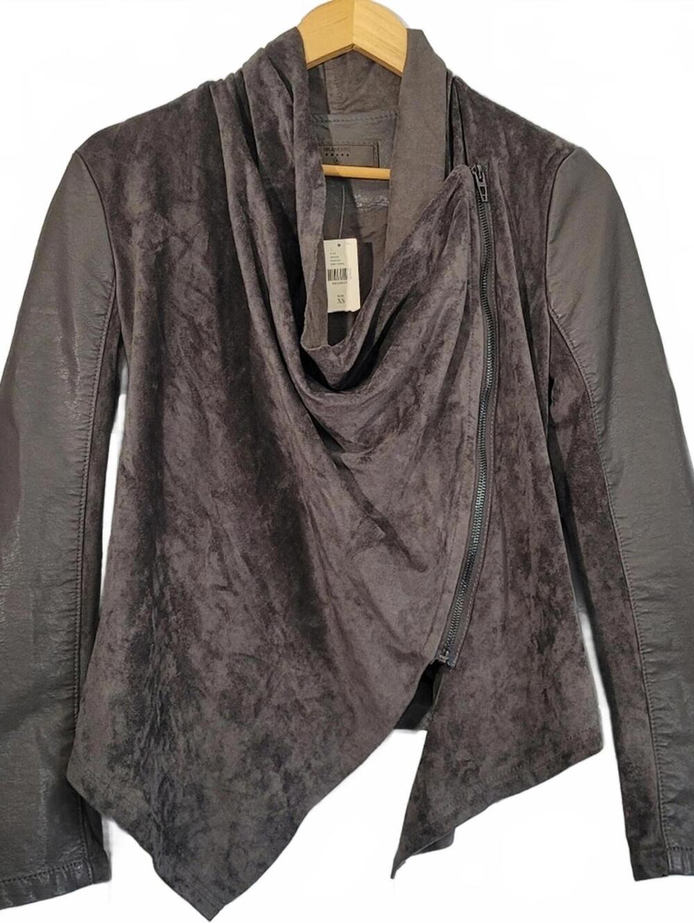 BLANK NYC Faux Suede Vegan Leather Jacket Drape Front Asymmetrical Zip C…